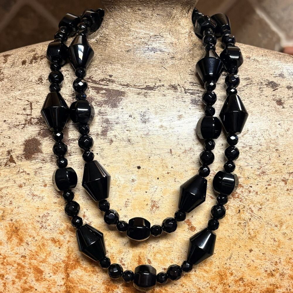 Jay King Necklace Sterling Silver and Black Onyx Multi Shape 34 Inches DTR